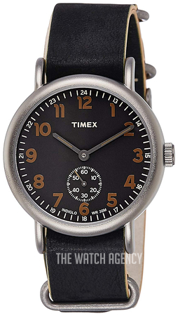 timex black leather watch