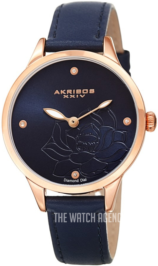 akribos xxiv women's leather diamond watch