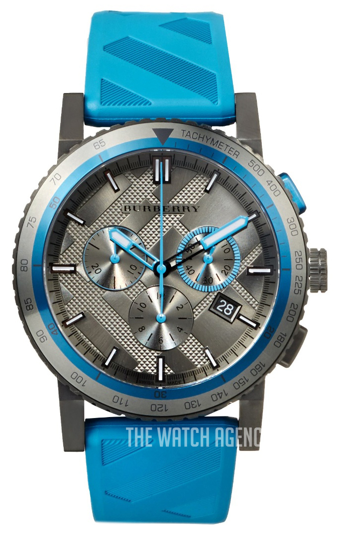 Burberry Sports Chronograph Black Dial Blue Rubber Strap Watch for Men