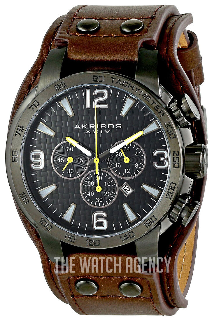 NWT Akribos XXIV Essential Chronograph Black Dial Brown Leather Men\'s Watch Akribos XXIV Men main image 2